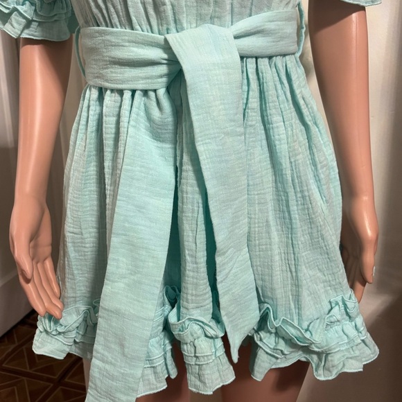 LAMANUEL THE LABEL Women’s Light Aqua Ruffle Mini Dress - Picture 5 of 14